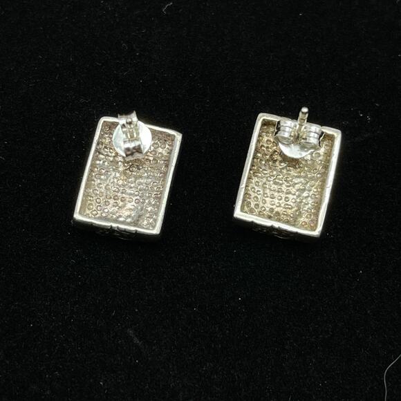 Sterling Silver Etched Scroll Design Rectangular Pierced Earrings 1/2" - Picture 4 of 6